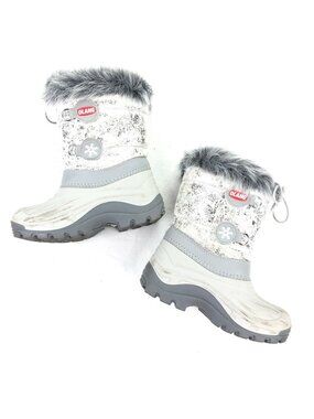 Olang Girls Snow Boots Gray/Silver Metallic w/ Faux Fur • Youth Size 27/28